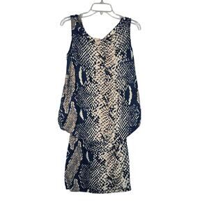 DIANE Von FURSTENBERG Blouson Dress 100% Silk Tan Navy Sleeveless Womens 4